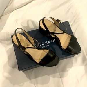 Black with block heel Cole Hann strap sandals